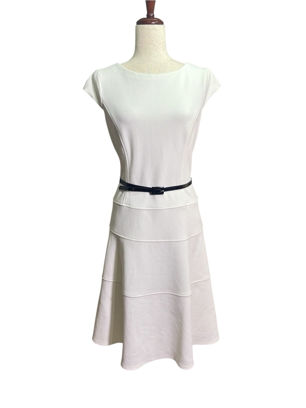 Black Label by Evan-Picone White Textured Fit & Flare Dress Size 10